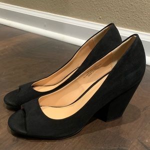 Suede peep toe heels